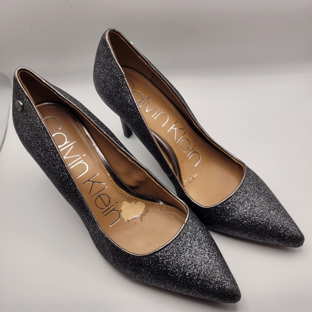 Calvin Klein Nilly Charcoal Glitter Pointed Toe Pumps Heels Womens 7 7200102